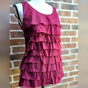 LOFT Burgundy Tiered Ruffle Tank Top Women’s Small Sleeveless Blouse